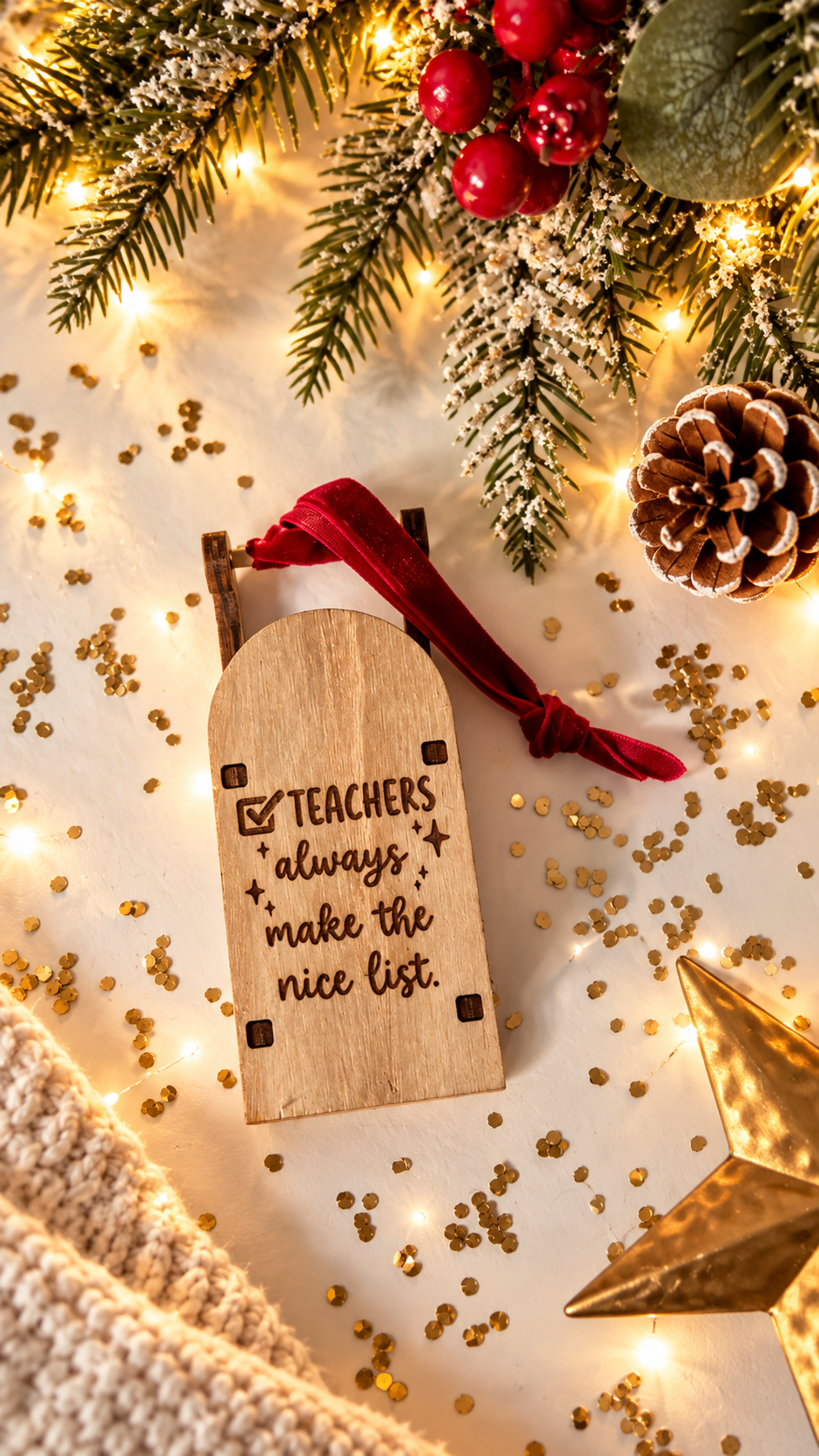 Wooden Sleigh Christmas Tree Decoration - choice of 16 designs