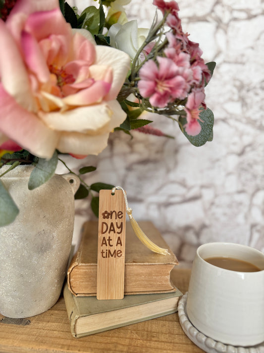 One day at a time engraved wooden bookmark