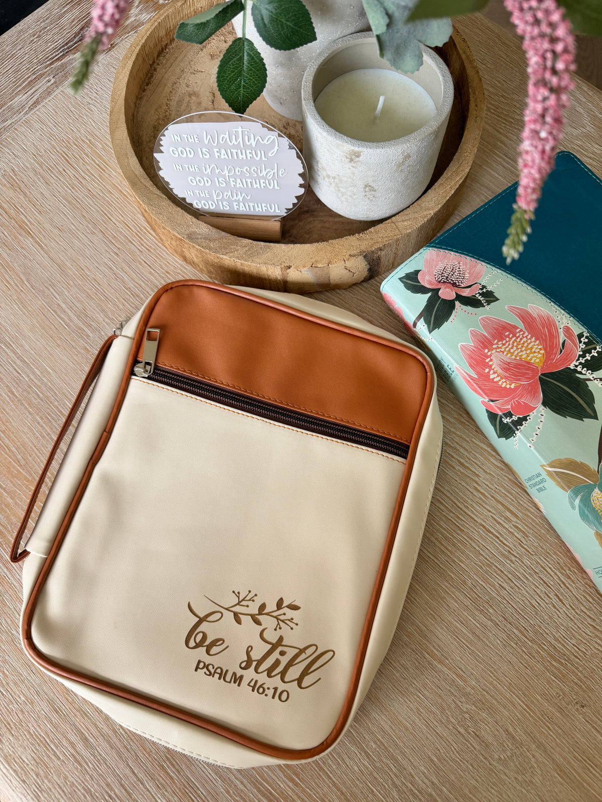 Be Still – Psalm 46:10 Bible Cover & Case | Cream & Tan