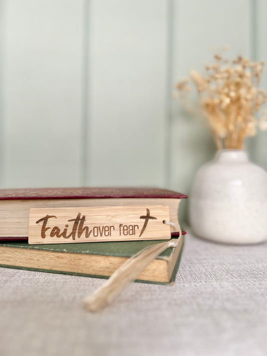 Faith over fear wooden engraved bookmark