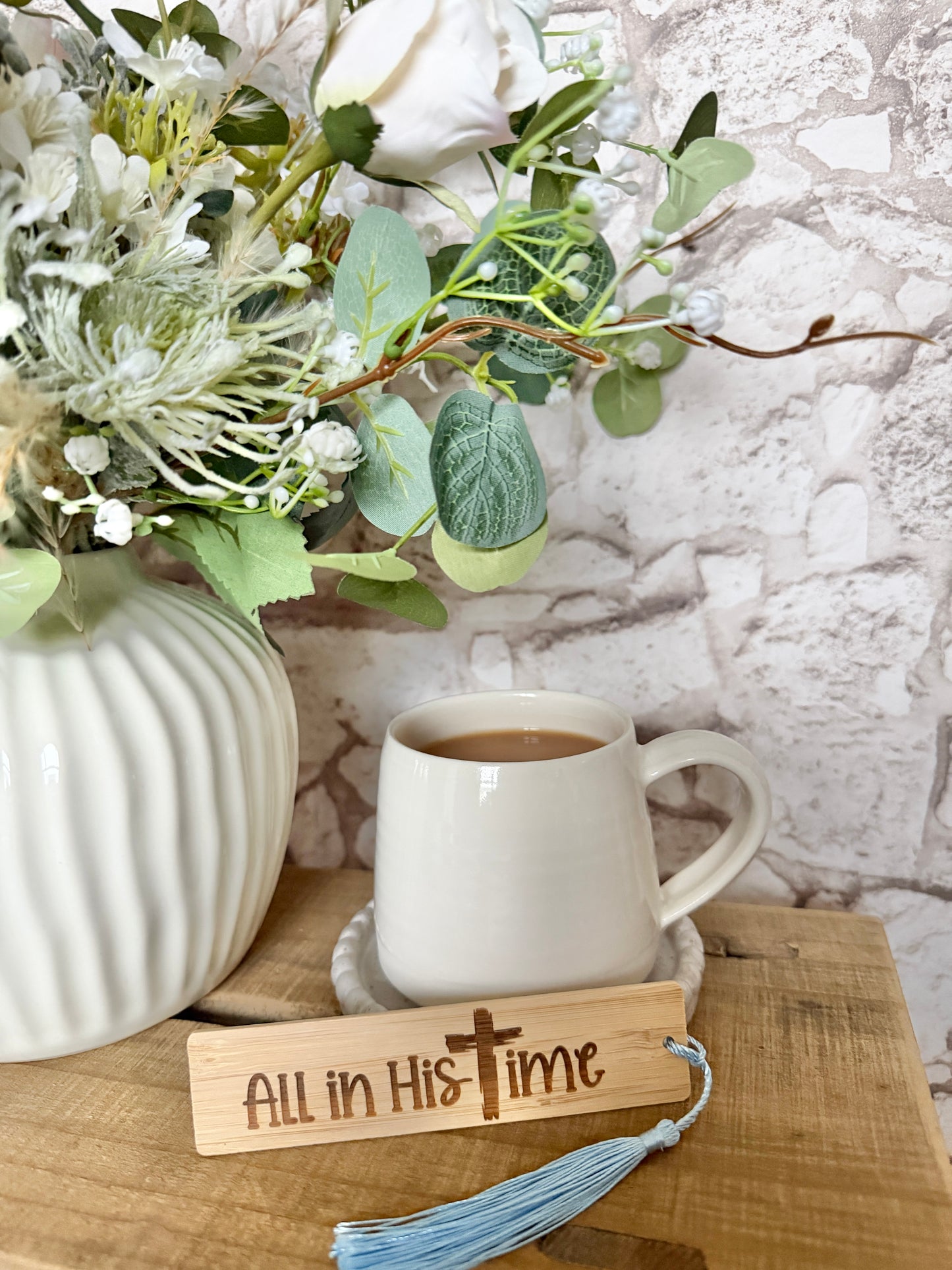 All in His time wooden engraved bookmark