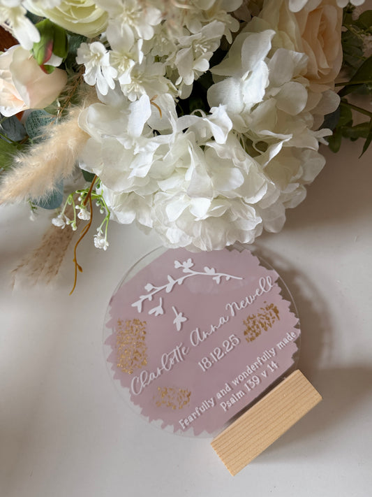 Baby personalised 6” acrylic plaque