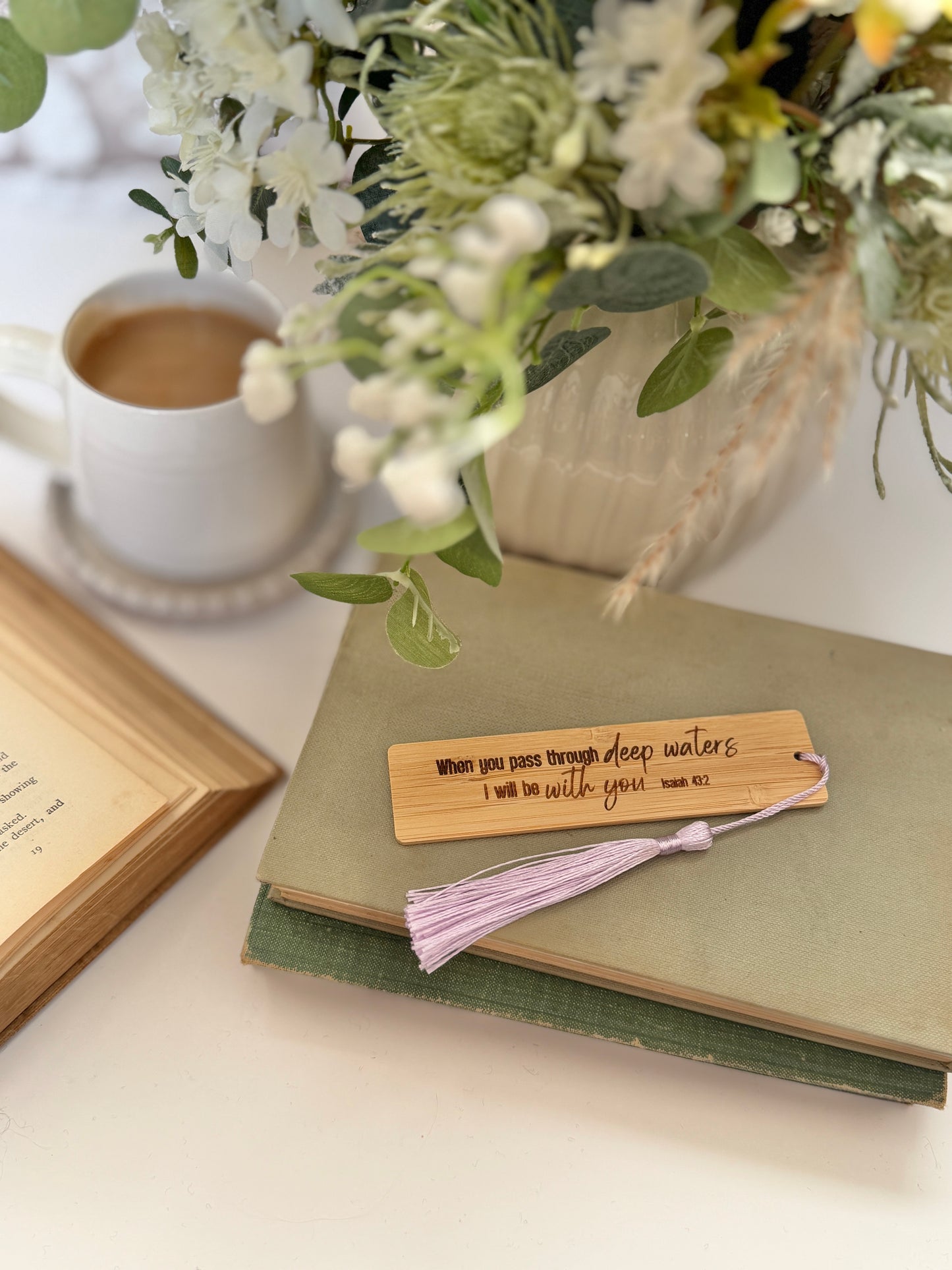 Deep waters wooden engraved bookmark