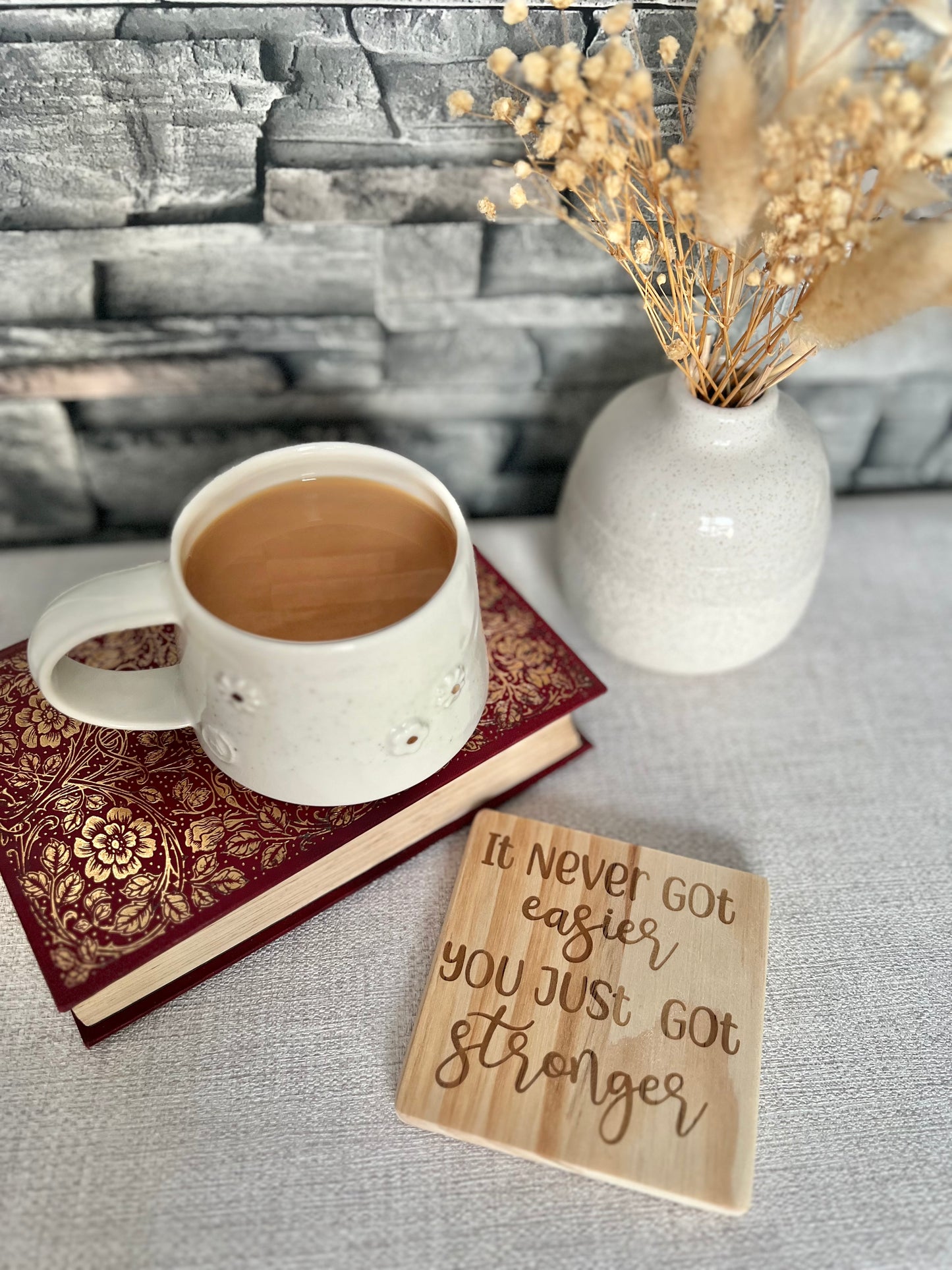 It never got easier engraved wooden coaster