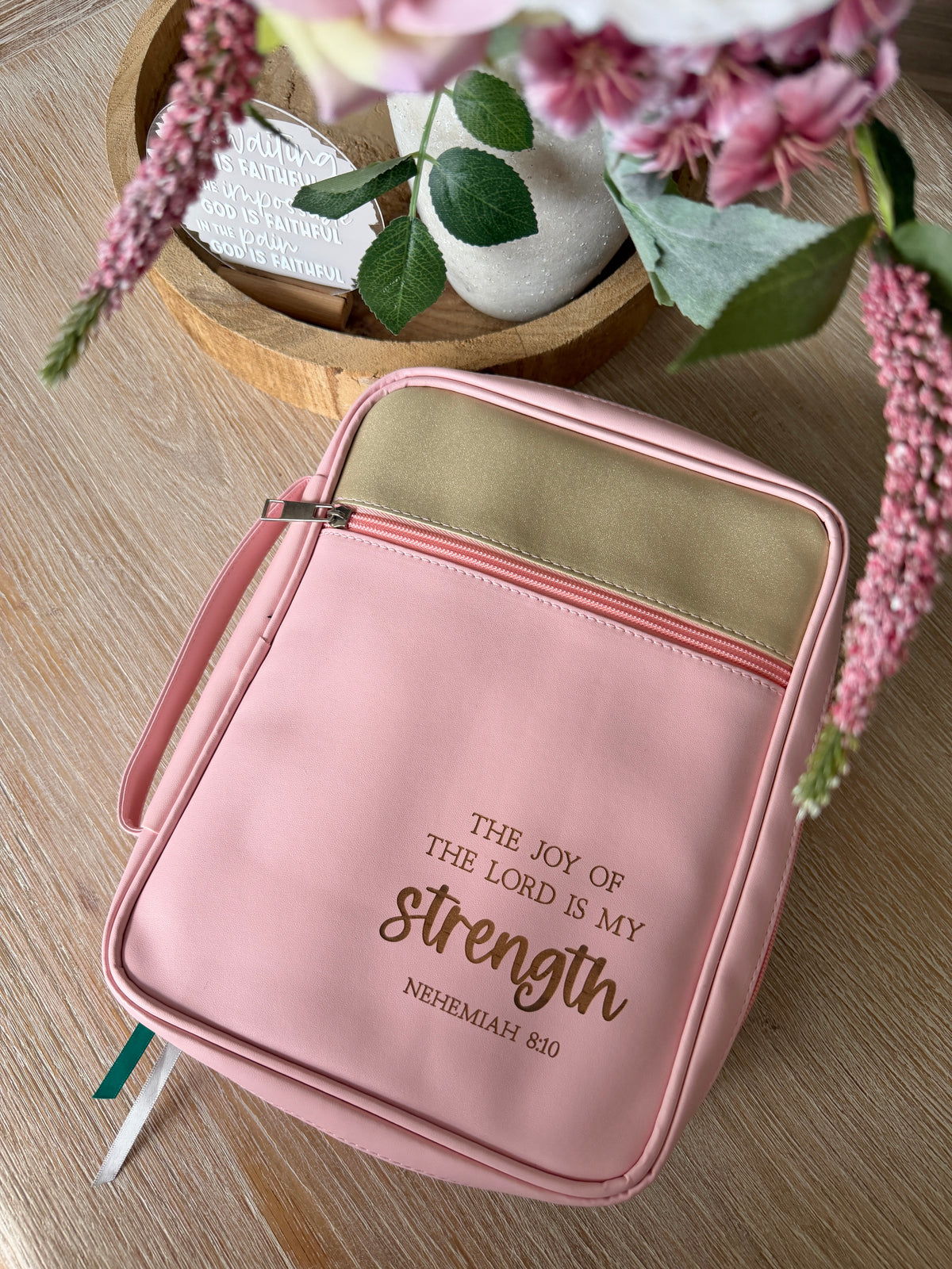 The Joy of the Lord – Nehemiah 8:10 Bible Cover & Case | Pink & Gold