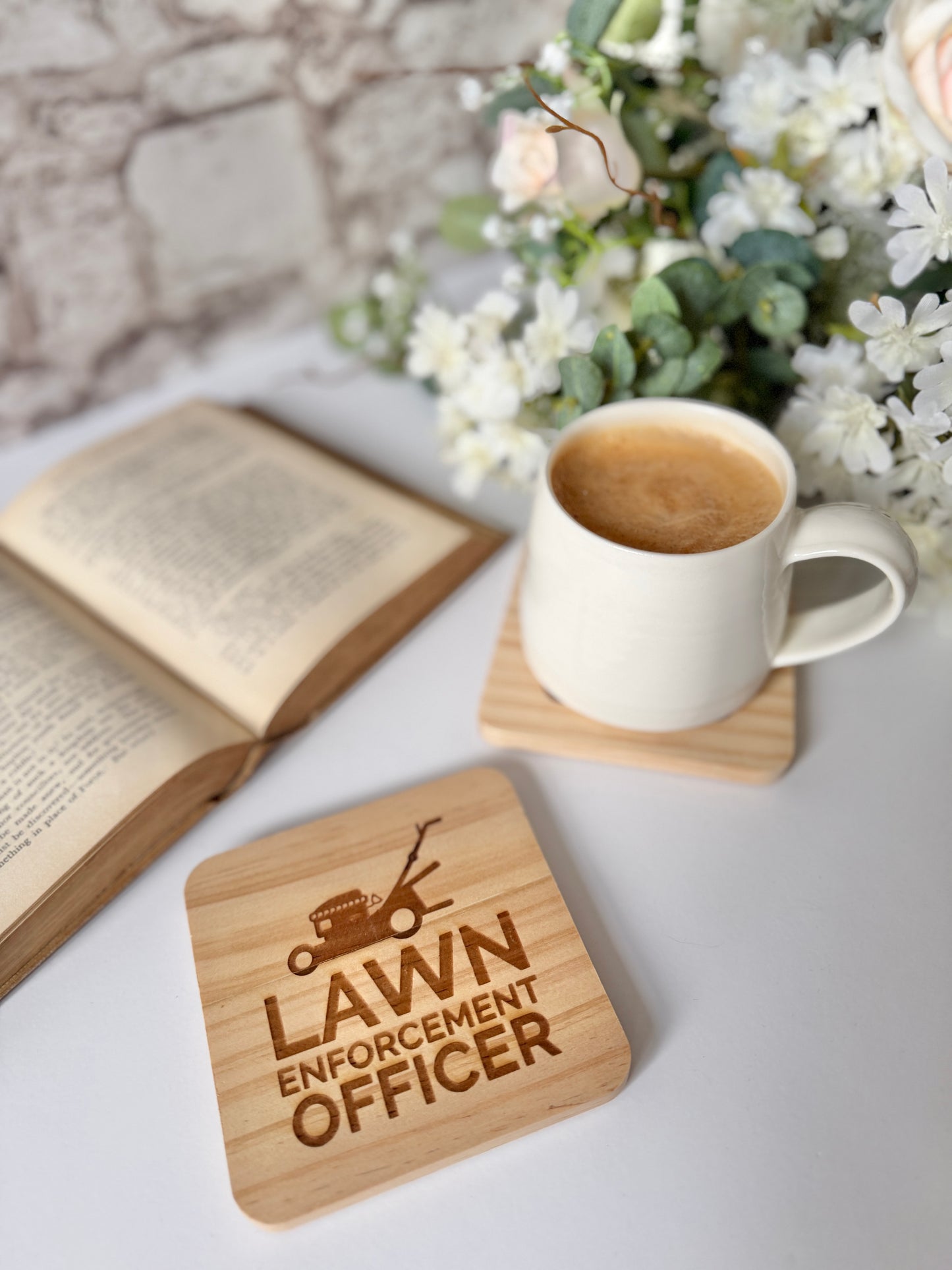Lawn enforcement officer engraved wooden coaster