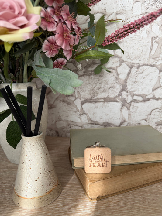 Faith over fear engraved keyring