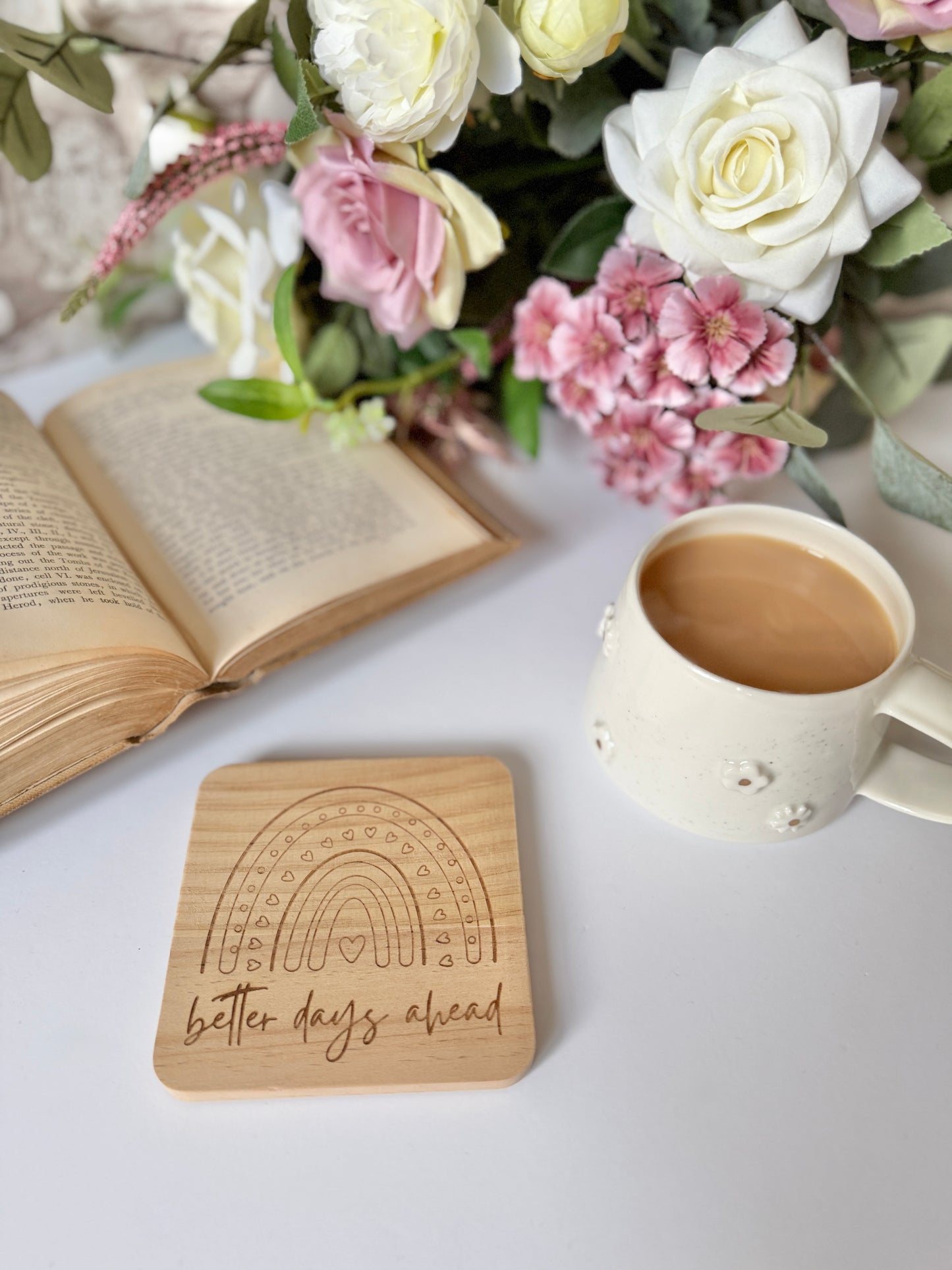 Better days ahead wooden engraved coaster