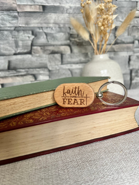 Faith over fear engraved keyring