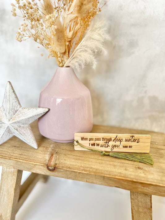 Deep waters wooden engraved bookmark