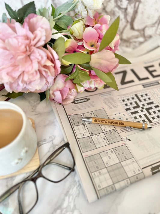 Granny’s sudoku pen (engraved bamboo pen)