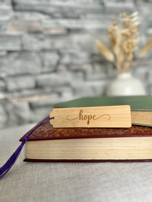 Hope wooden engraved bookmark