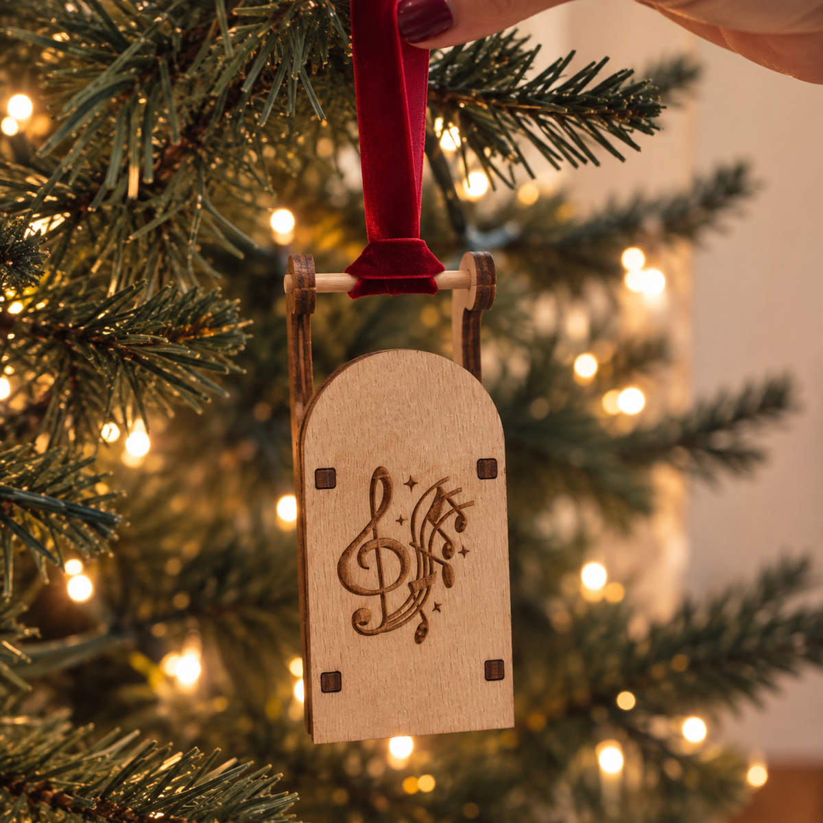 Wooden Sleigh Christmas Tree Decoration - choice of 16 designs