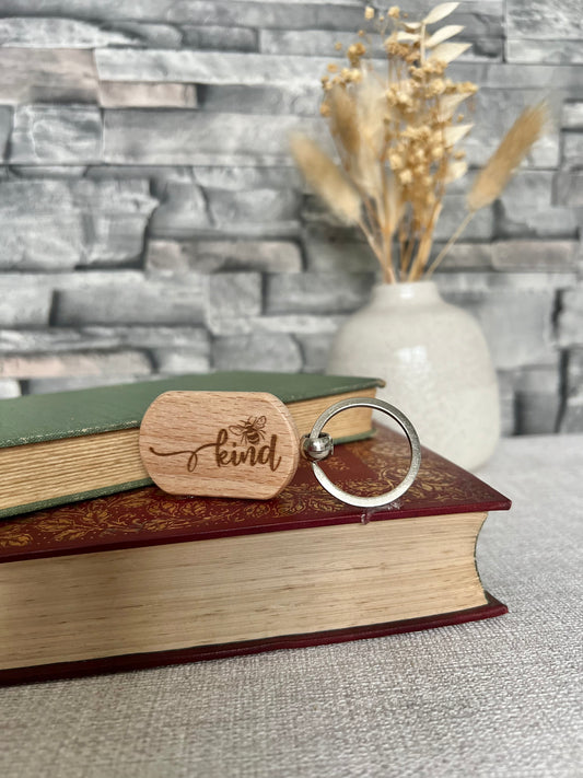 Bee kind engraved keyring