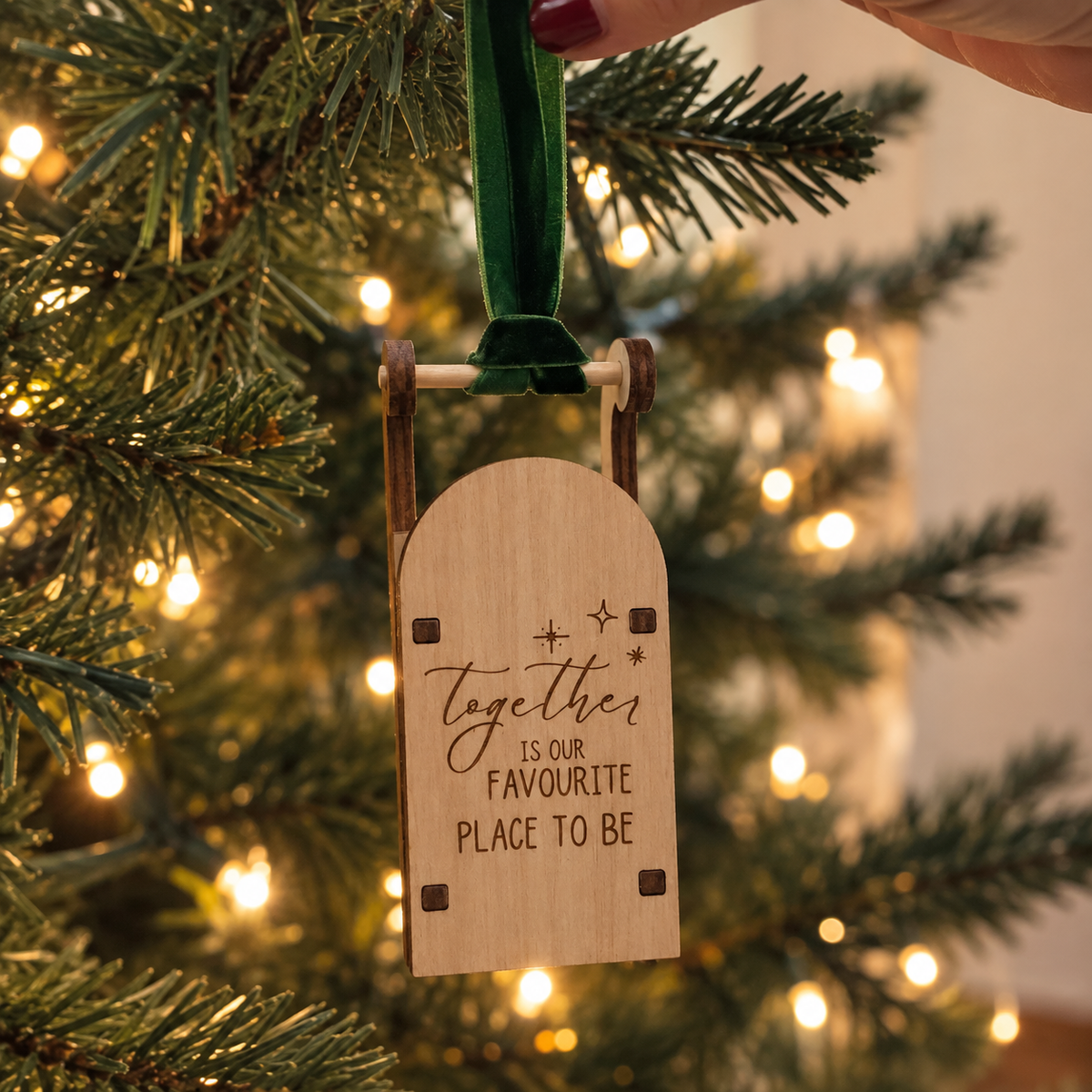 Wooden Sleigh Christmas Tree Decoration - choice of 16 designs