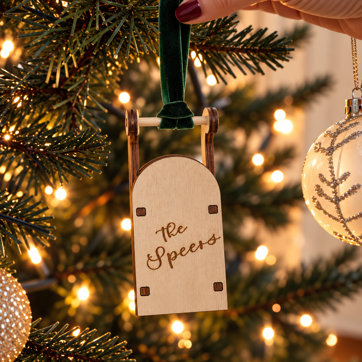 Personalised Wooden Sleigh Christmas Tree Decoration