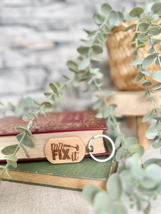 Mr Fix It engraved wooden keyring