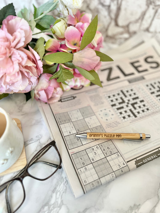 Granny’s puzzle pen (engraved bamboo pen)
