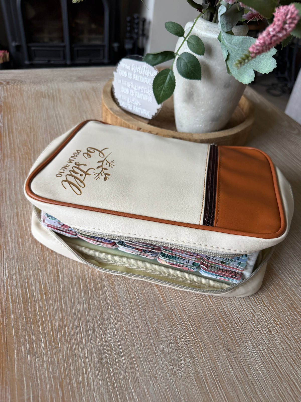 Be Still – Psalm 46:10 Bible Cover & Case | Cream & Tan