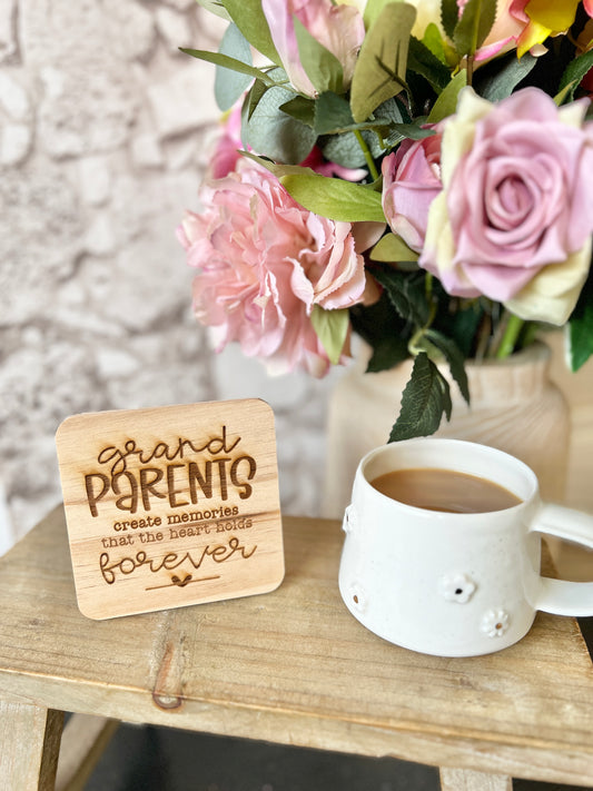 Grandparents create memories engraved wooden coaster