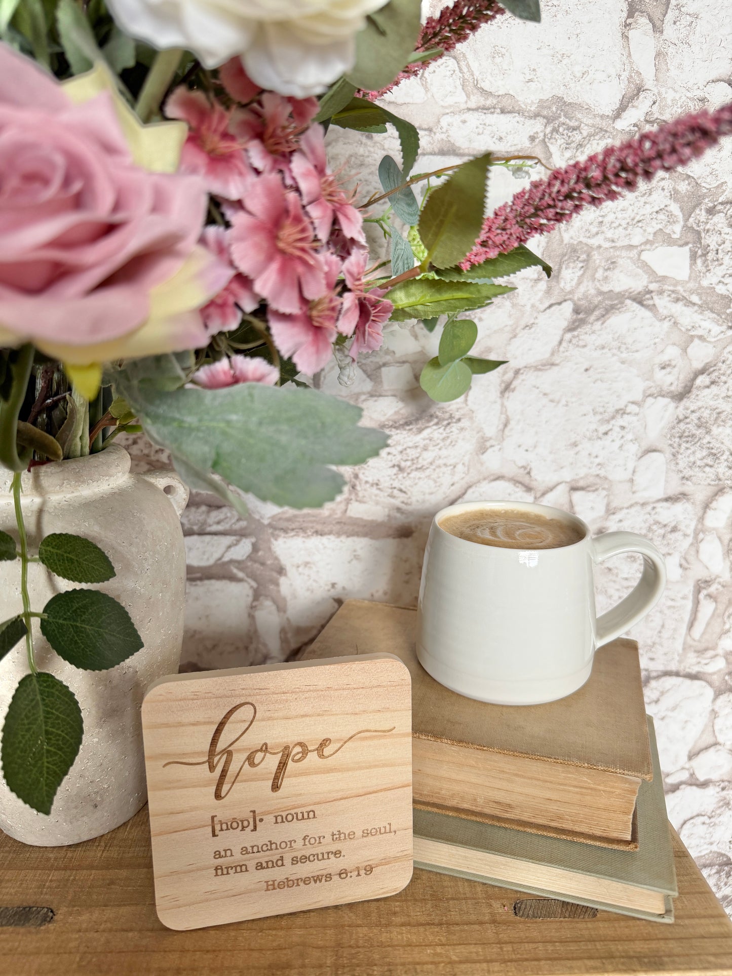 Set of 4 definition engraved wooden coaster