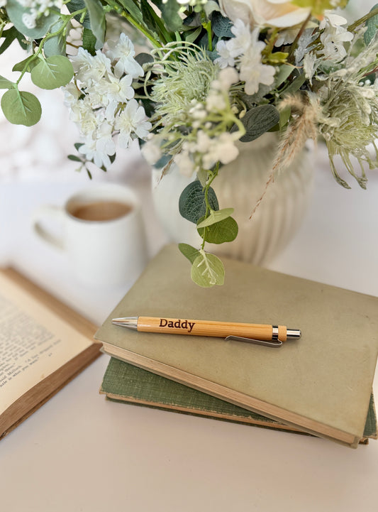 Daddy engraved bamboo pen