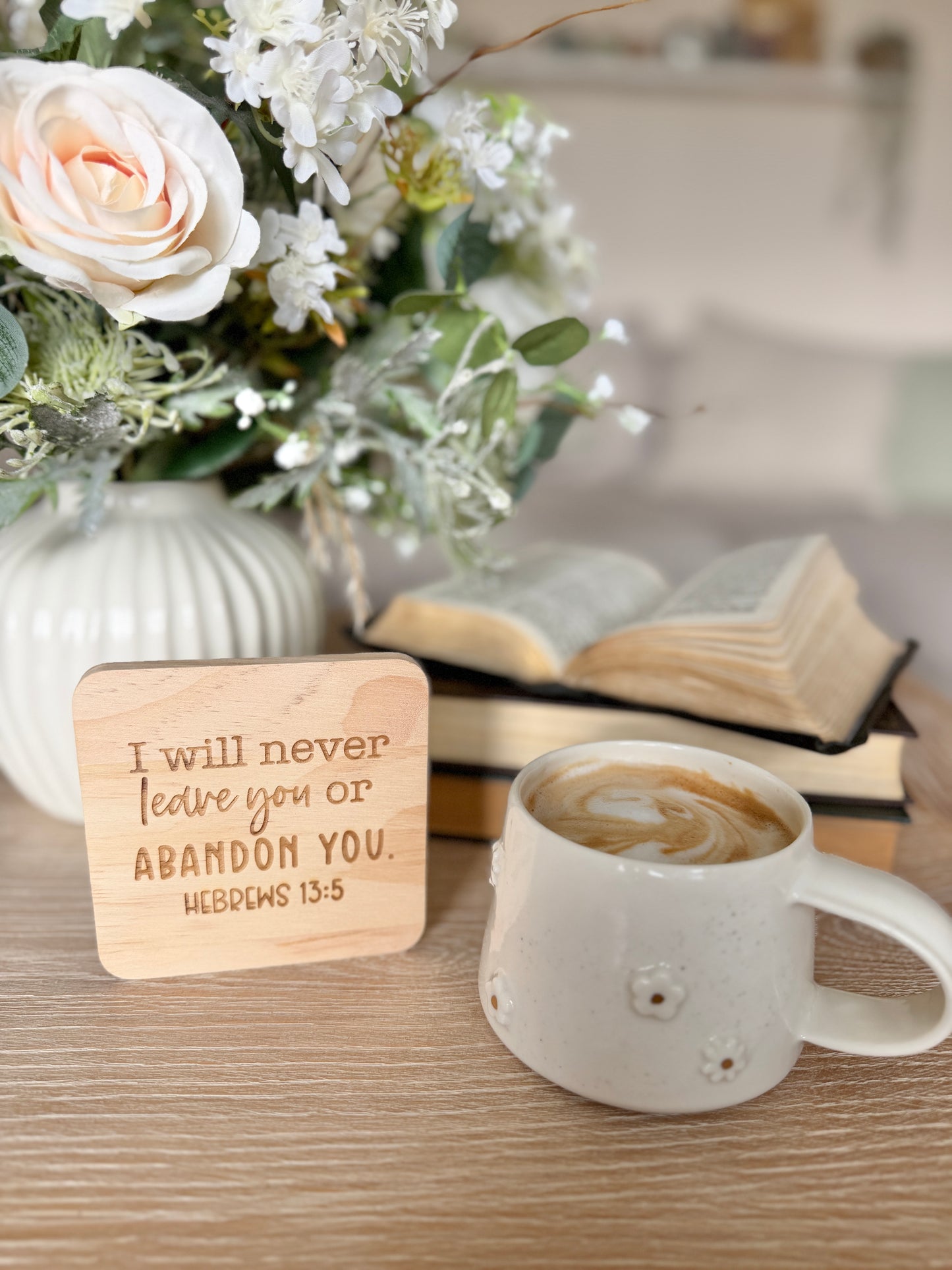 I will never leave you (Hebrews 13:5) engraved coaster