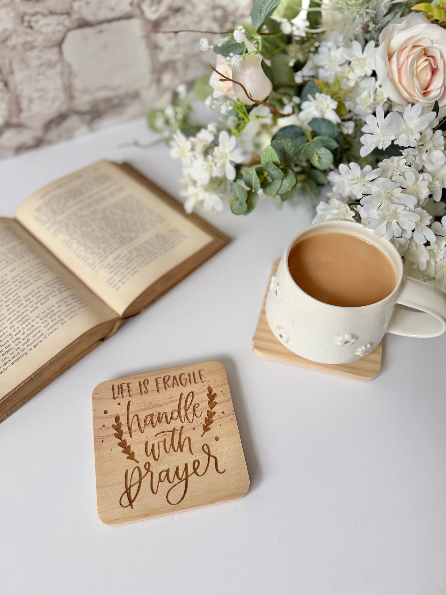 Life is fragile engraved wooden coaster
