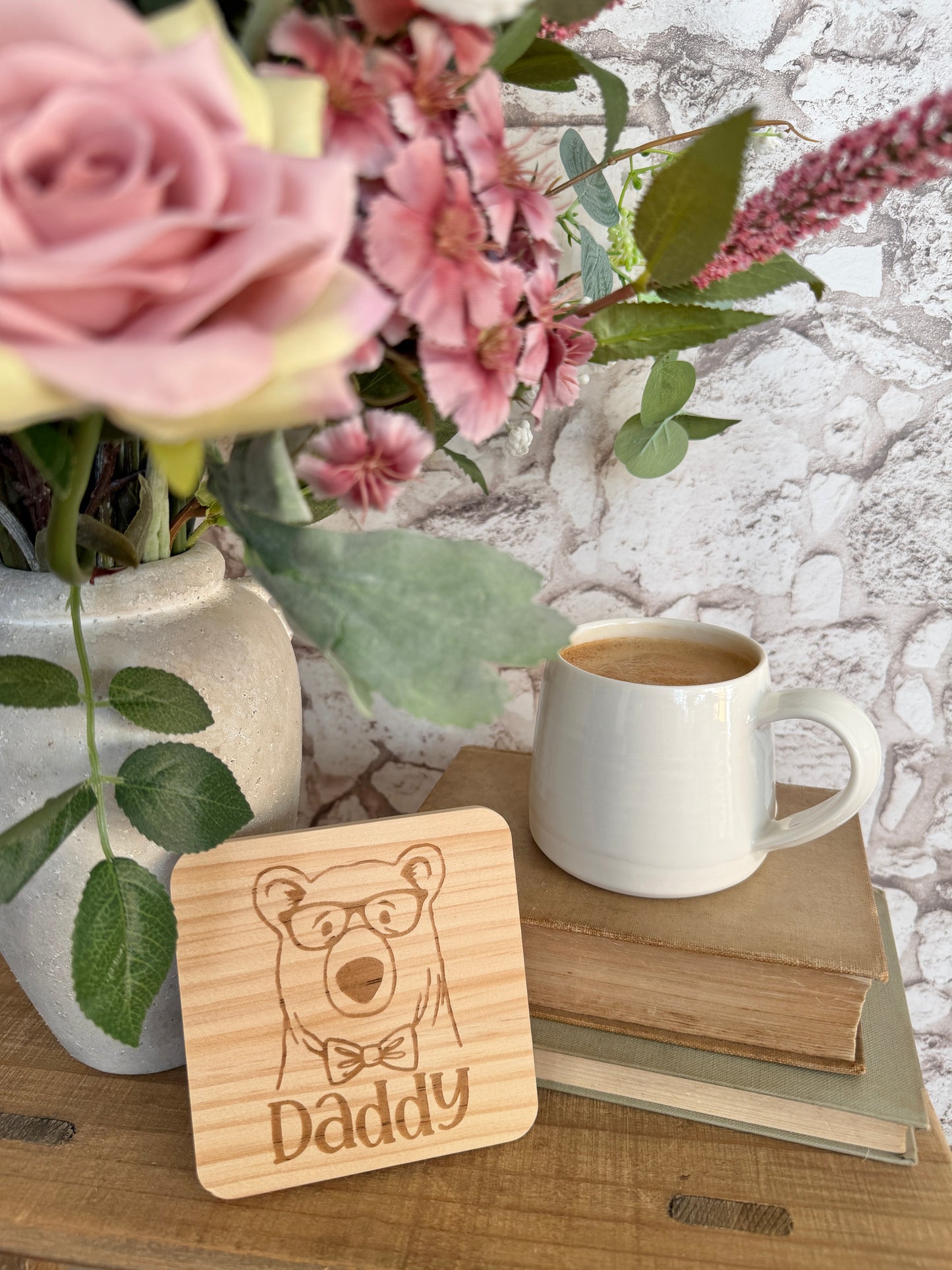 Daddy bear engraved wooden coaster