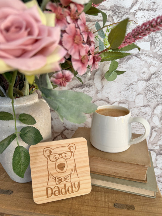 Daddy bear engraved wooden coaster