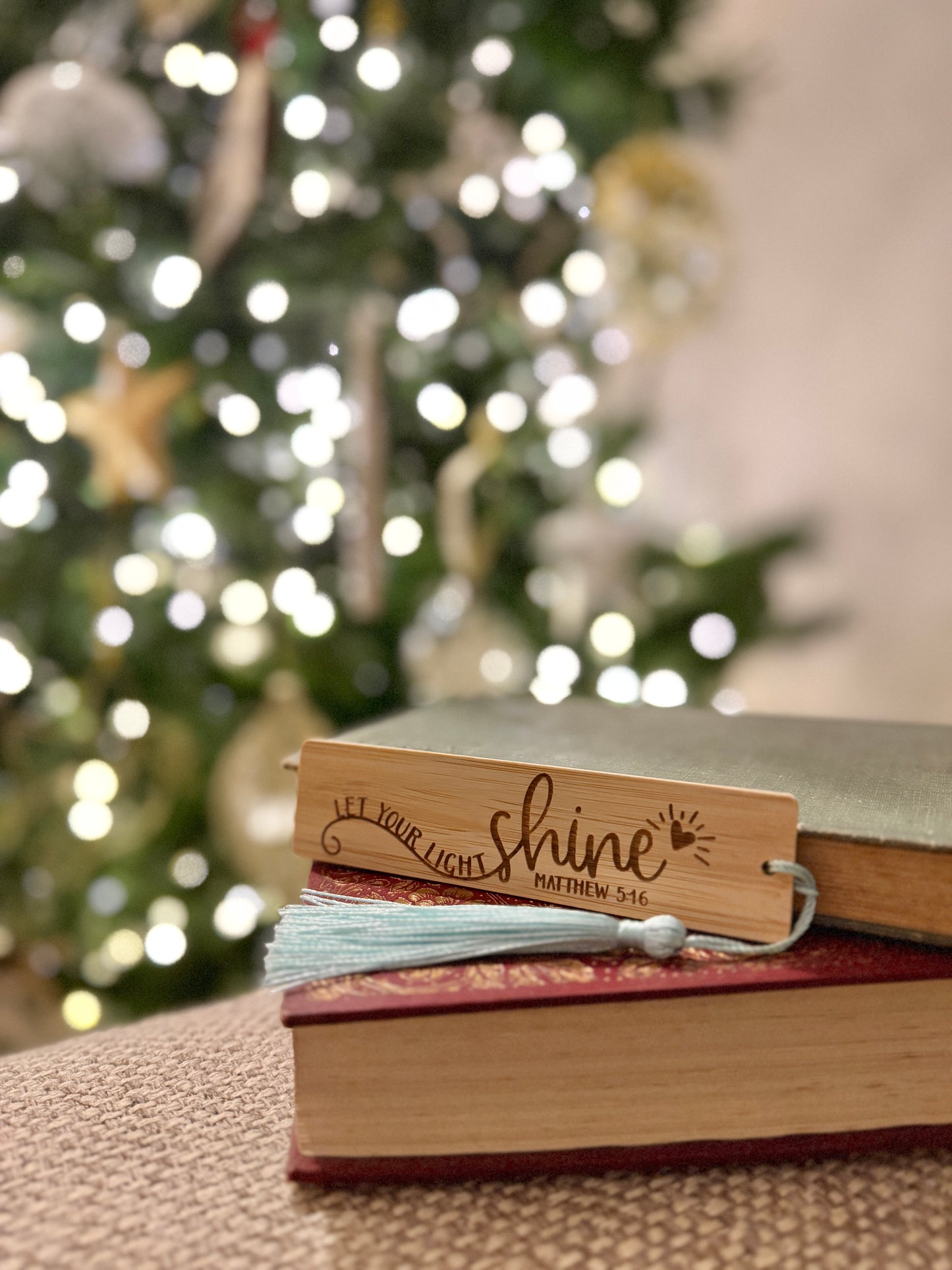 Let your light shine wooden engraved bookmark