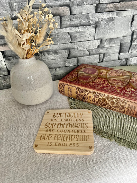 Friendship engraved wooden coaster