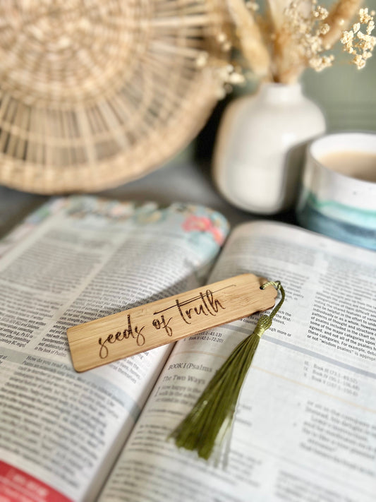 Seeds of truth wooden engraved bookmark