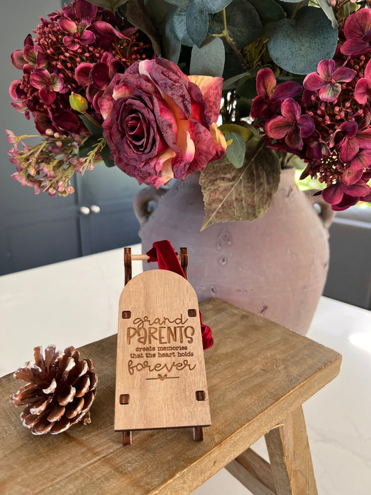 Grandparents create memories engraved wooden sleigh tree decoration