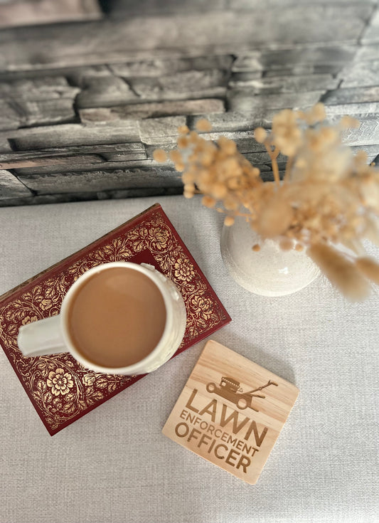 Lawn enforcement officer engraved wooden coaster