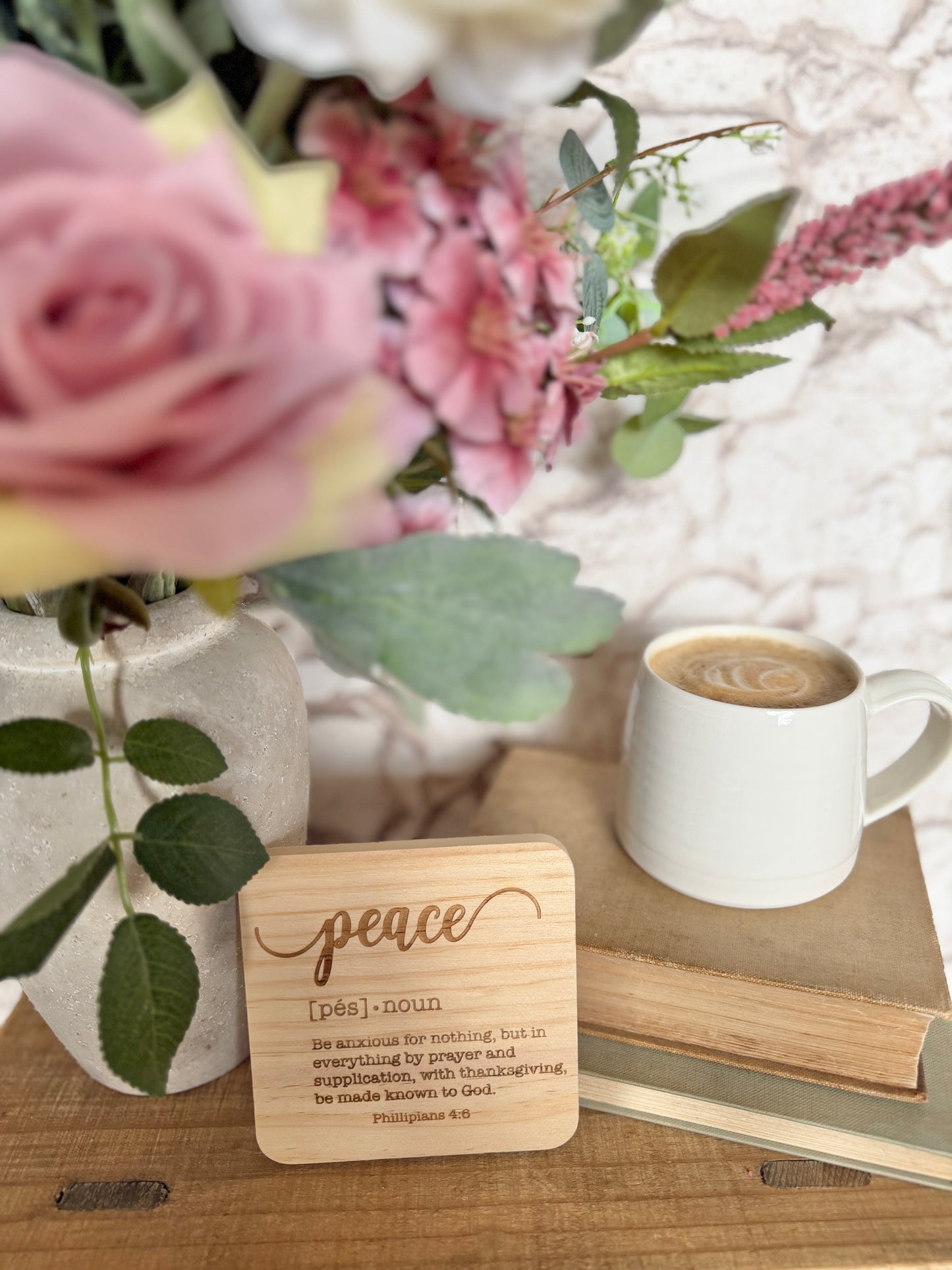 Set of 4 definition engraved wooden coaster