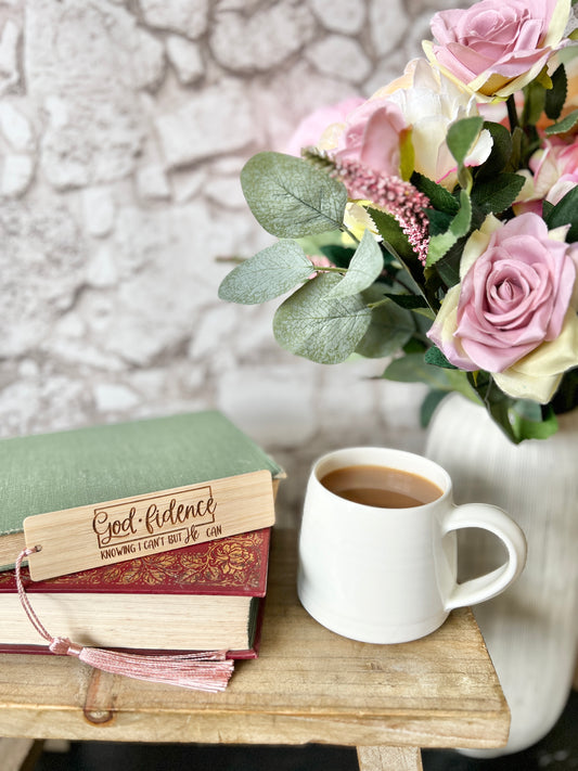 God-fidence wooden engraved bookmark