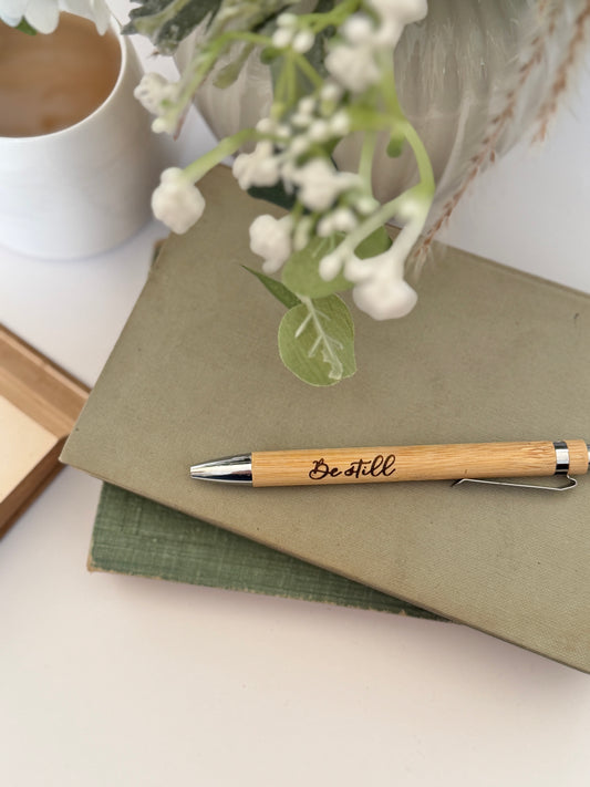Be still engraved bamboo pen