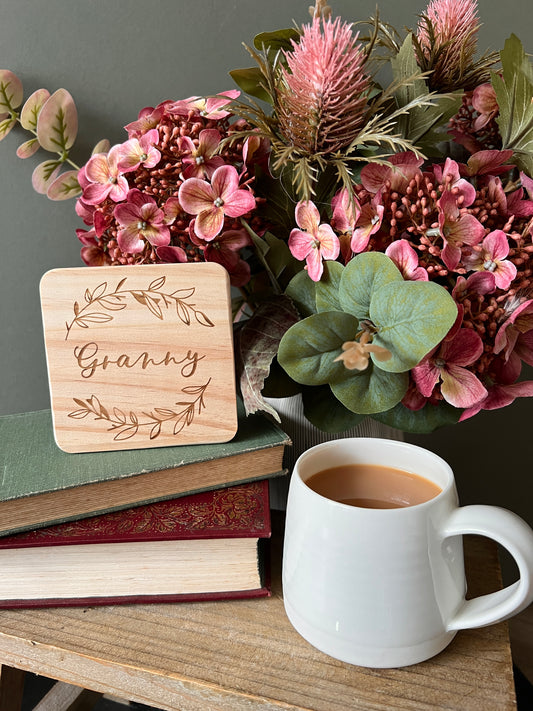 Granny engraved wooden coaster