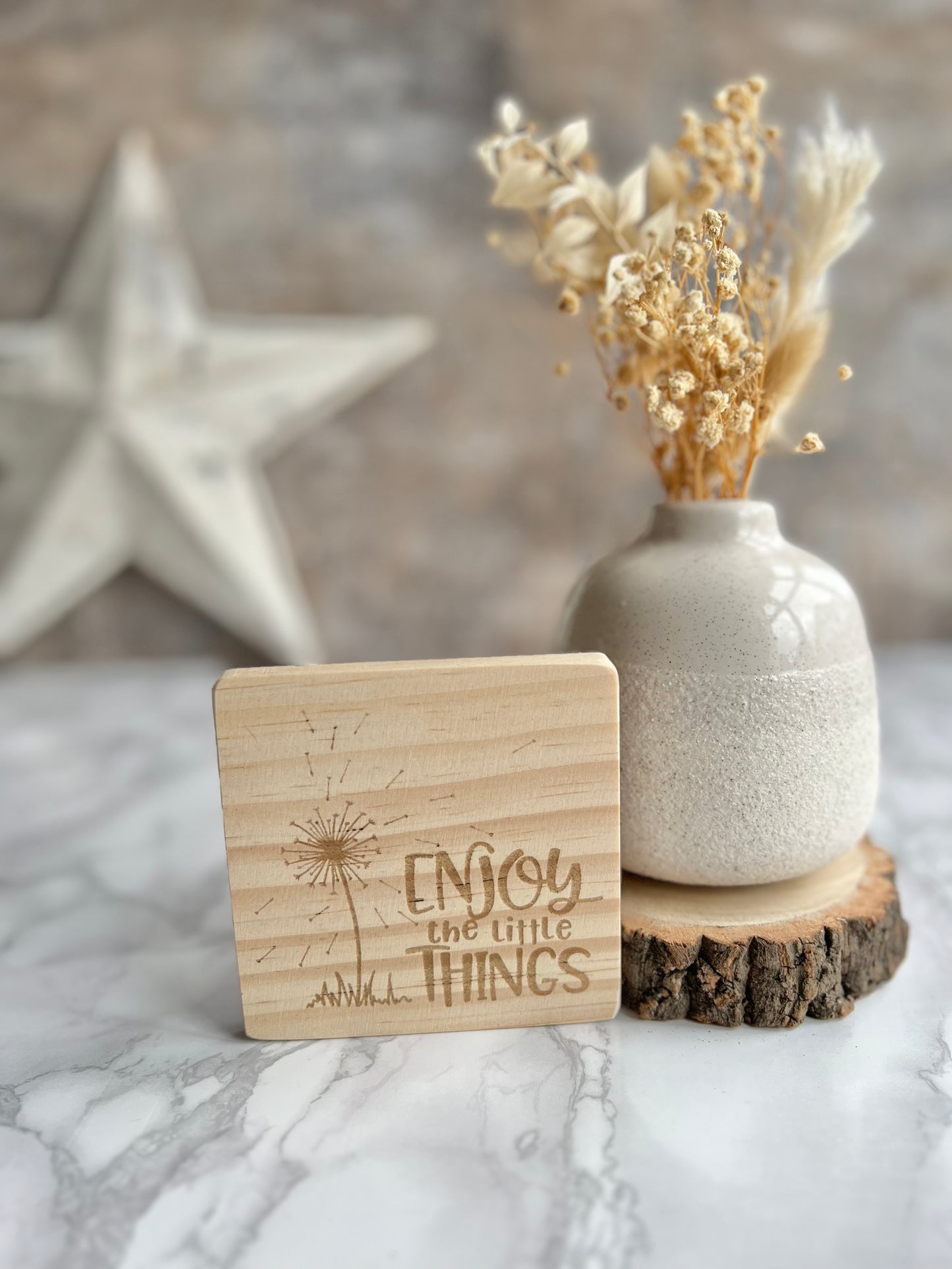 Enjoy the little things engraved wooden coaster