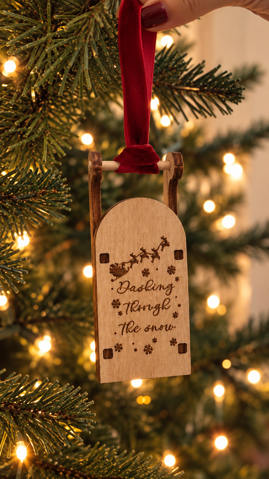Wooden Sleigh Christmas Tree Decoration - choice of 16 designs