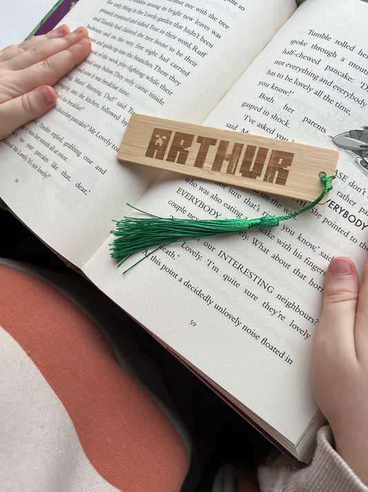 Minecraft personalised engraved wooden bookmark