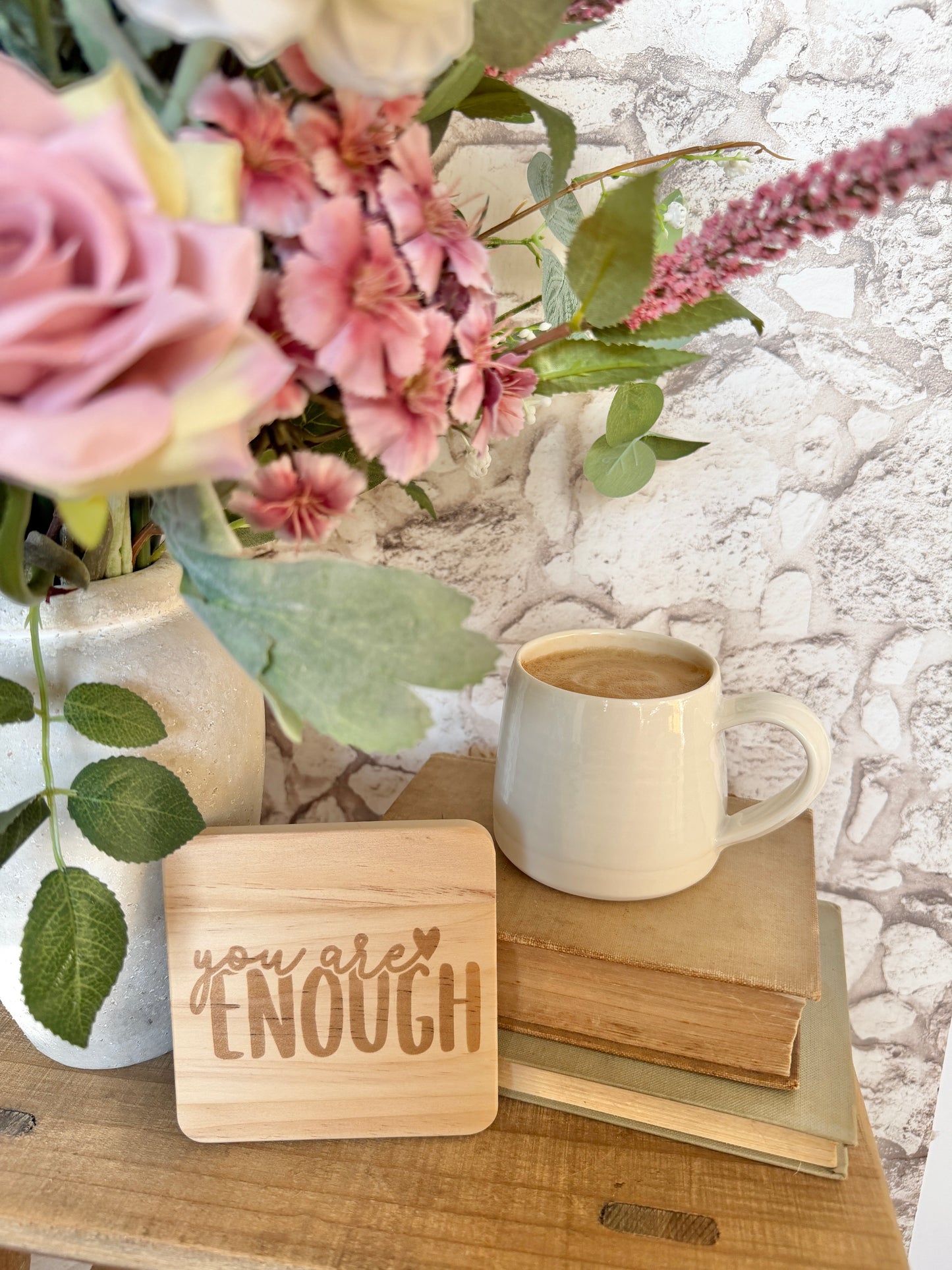 You are enough wooden engraved coaster