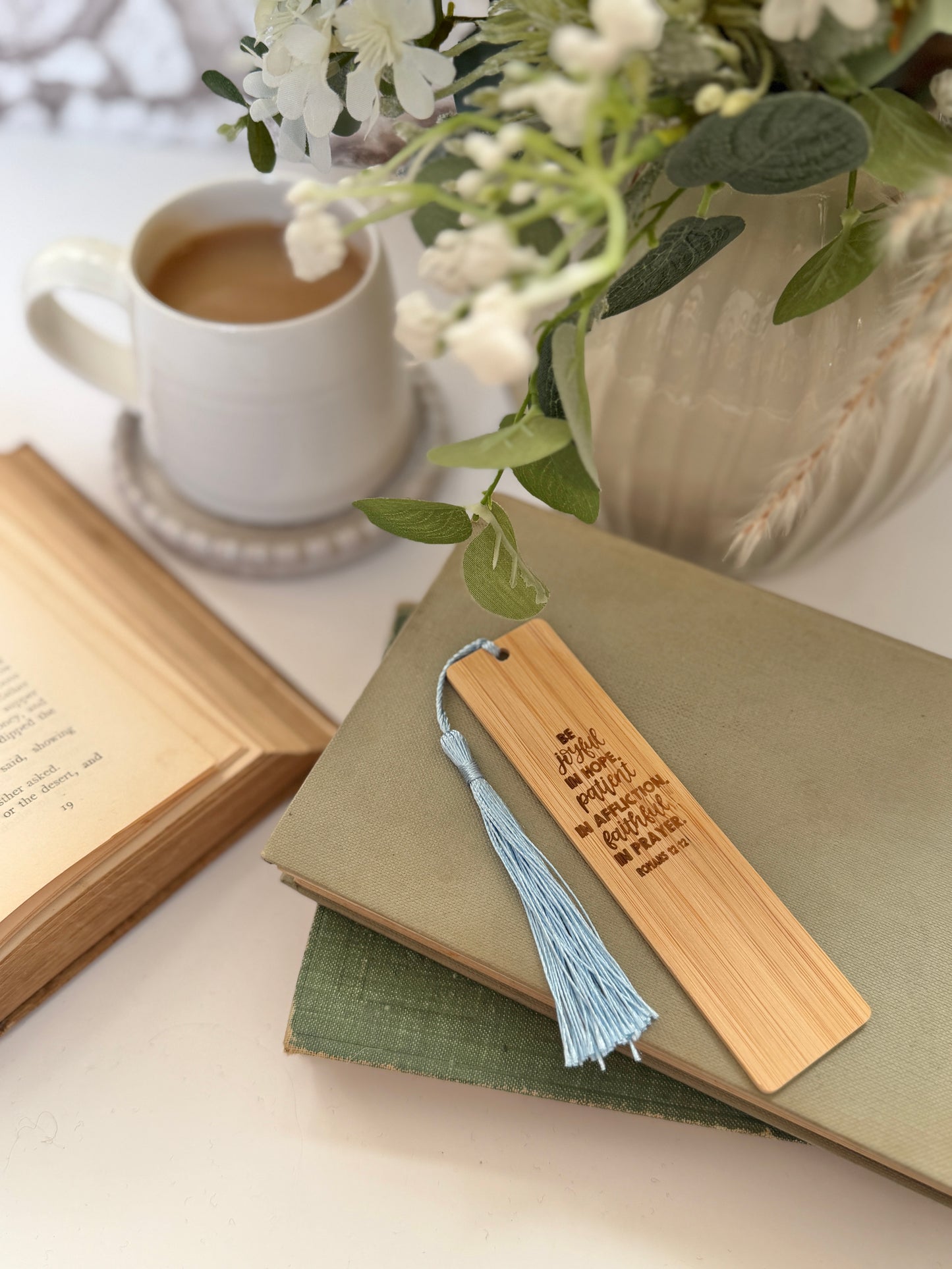 Be joyful in hope wooden engraved bookmark