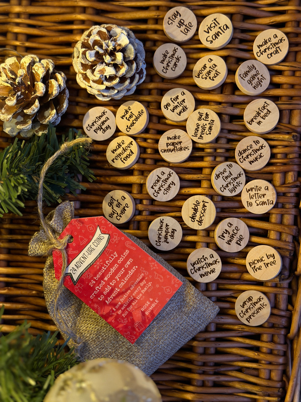 24 Advent-ure Coins – Wooden Christmas Activity Set
