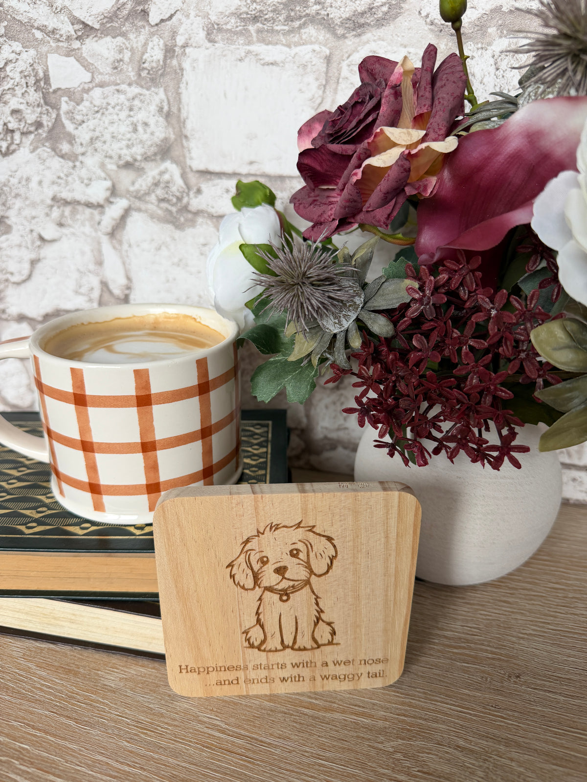 Dog Lover Wooden Coaster – “Happiness Starts With a Wet Nose”