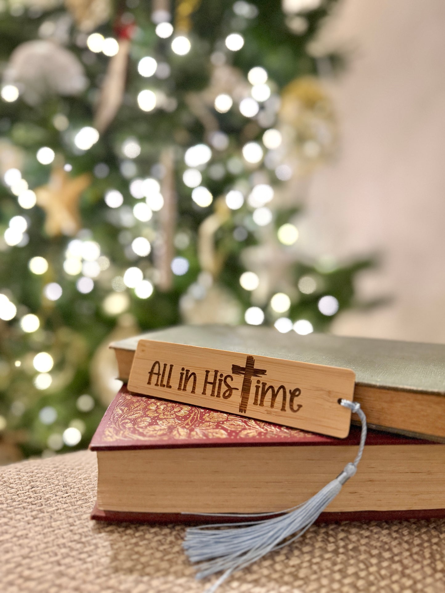 All in His time wooden engraved bookmark