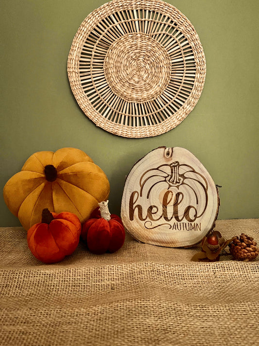 Hello Autumn engraved wooden plaque