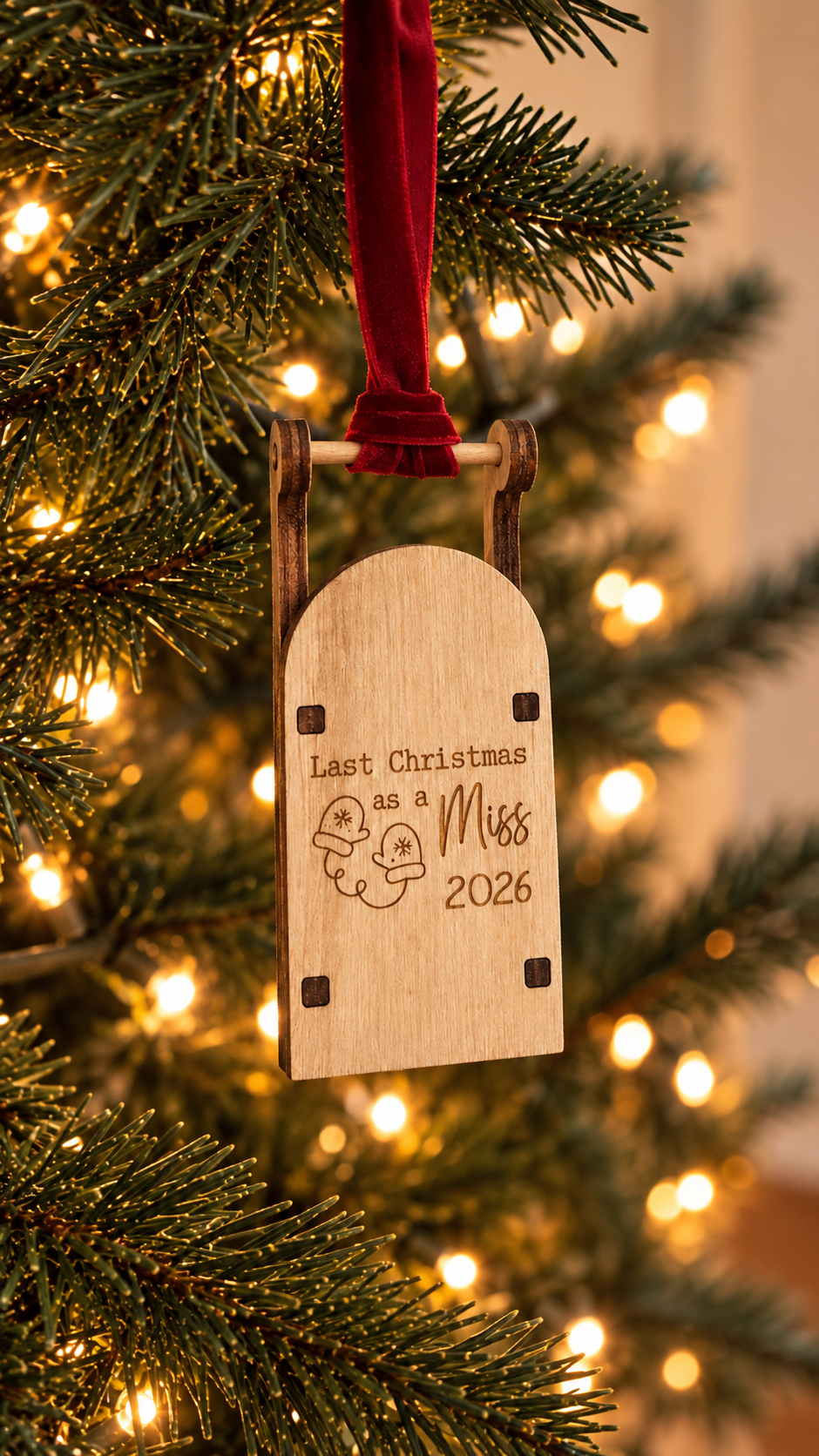 Wooden Sleigh Christmas Tree Decoration - choice of 16 designs