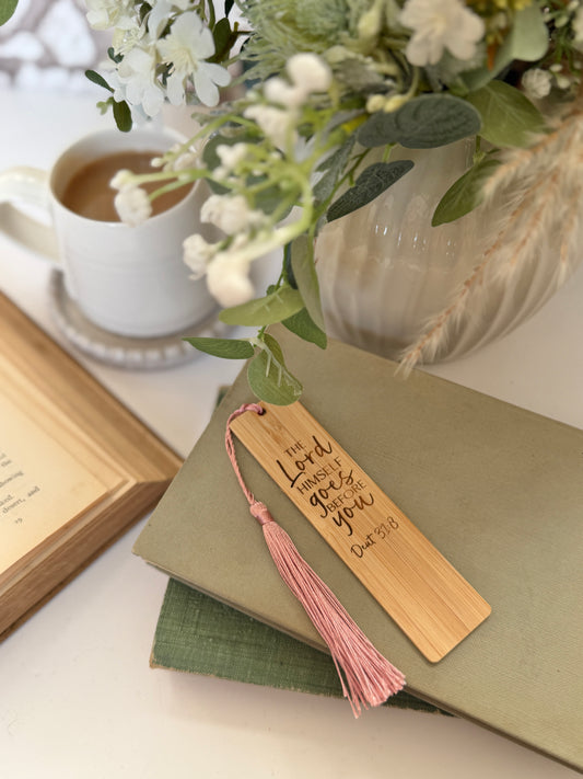 Lord goes before you wooden engraved bookmark